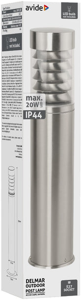 Avide Εξωτερικό Φωτιστικό Κήπου Κολώνα Delmar 1xE27 500mm IP44 Σατέν Νίκελ